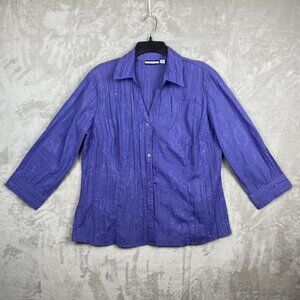 Croft & Barrow Purple Button Front Blouse L Paisley Embroidered 3/4 Sleeve